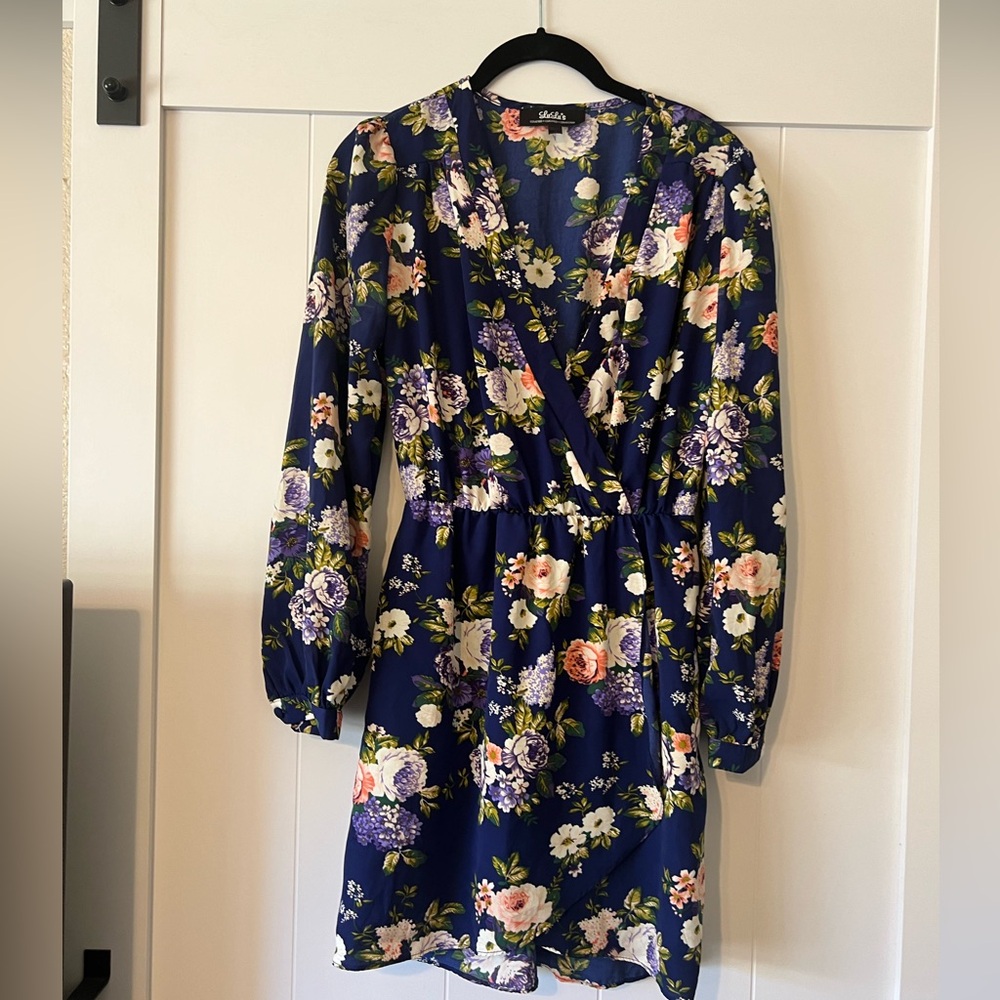 Lulus Blue floral long sleeve dress